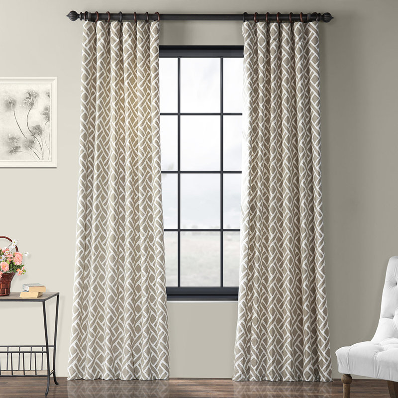 Rami Geo Contemporary Cotton Room Darkening Curtains- Single Panel, 50" W x 84" L, Taupe