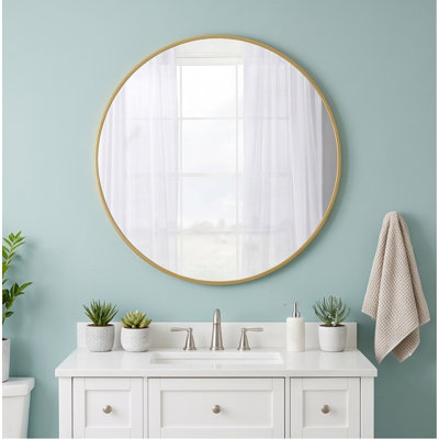 Miroir mural rond 36 po avec cadre en métal, miroir de meuble-lavabo circulaire moderne pour salle de bain, salon, chambre à coucher