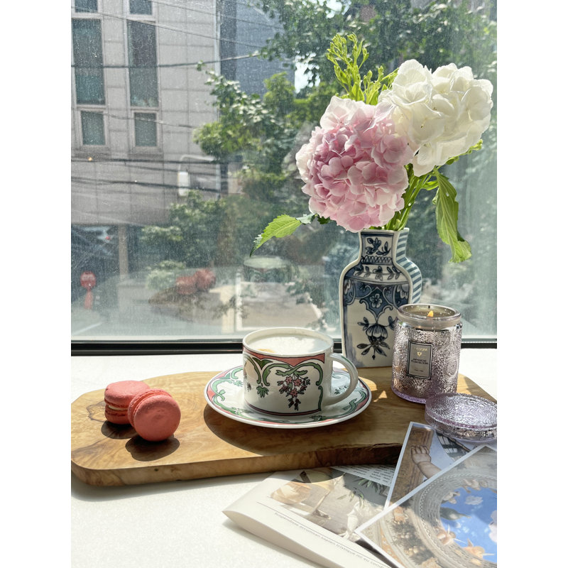Floral Patterned Bone China Teacup and Saucer Set