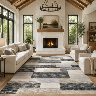 Modern Geometric Patchwork Washable Area Rug with Non-Slip Backing
