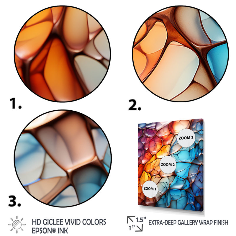 «Opalescent Abstract Fractal Glass relief III», impression d'art mural fractal, Cadre flottant doré