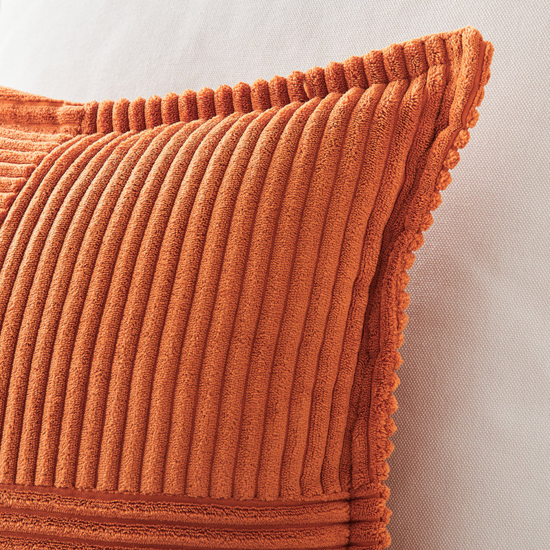 Housse de coussin carré en velours côtelé, H 18 po x l 18 po, Orange brûlé