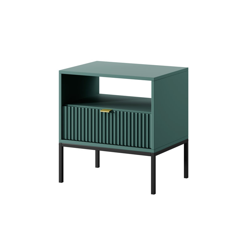 Bernhardine 54cm W Steel Bedside Table, Black, Labrador Green/Golden