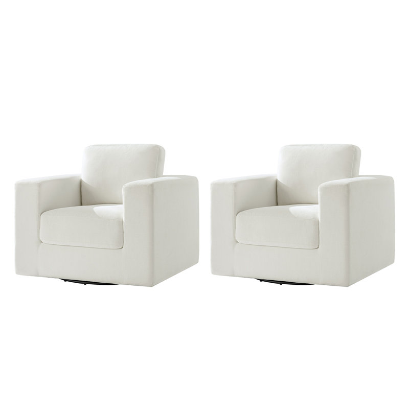 Chaise berçante pivotante avec accoudoirs carrés Isabel, Ivoire ivoire