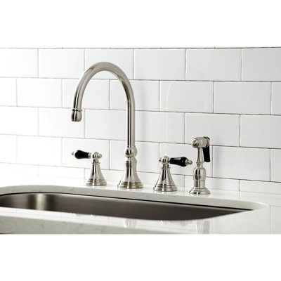 Kingston Brass Duchess Double-Handle 4-Hole Widespread Kitchen Faucet with Brass Sprayer