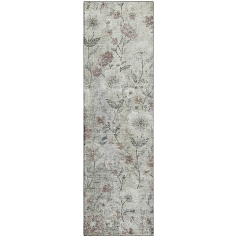 Tapis floral lavable à la machine de qualité supérieure AMF2403, Beige, Tapis de couloir 2 pi 3 po x 7 pi 6 po