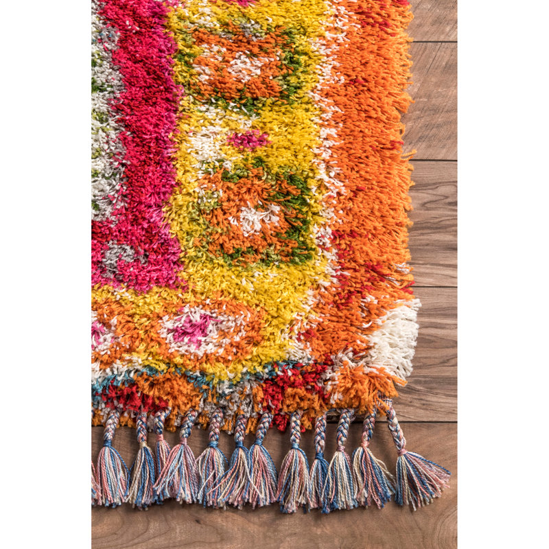 Thierry Fiesta Medallion Performance Shag Pink/Green Rug, Rectangle 7'10" x 10'8"