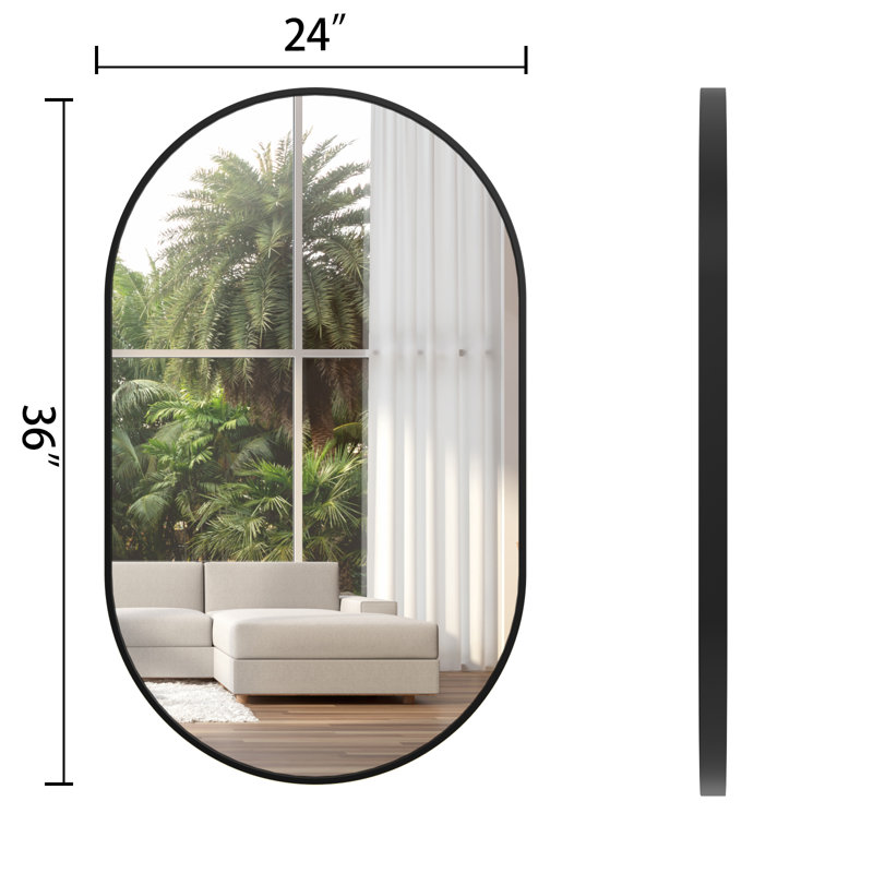Latwanna Oval Metal Wall Mirror, Black, 36" x 24"