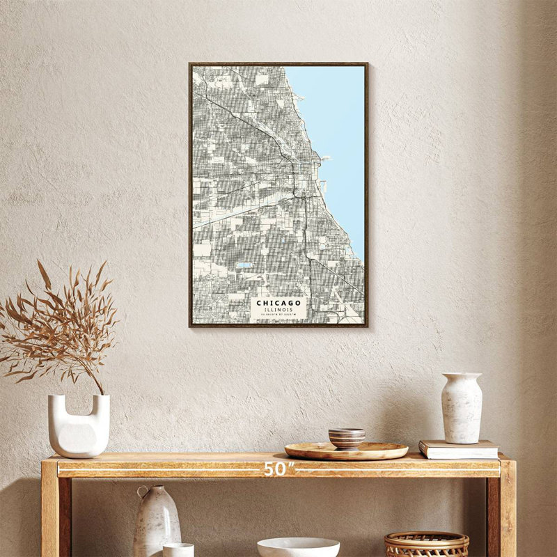 Carte de la ville de Chicago, Floating Frame Walnut, 21 po x 31 po