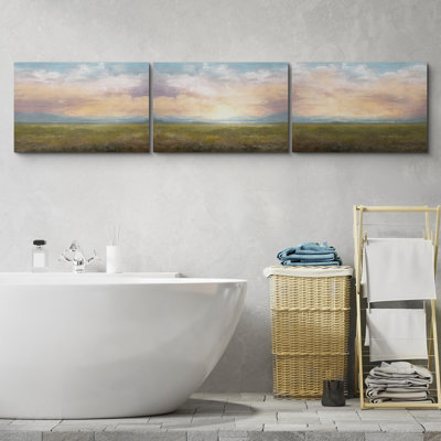 Campagne rustique, coucher de soleil, ciel, campagne française, paysage sauvage, nature, illustrations, 3 pièces