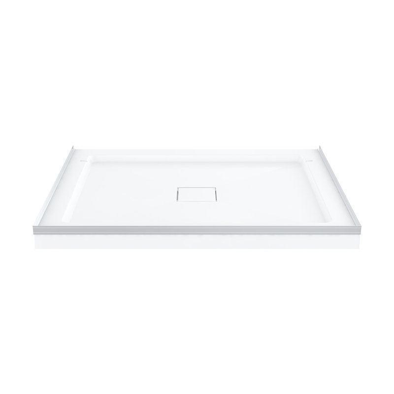 Marquette 42" X 34" Single Or Double-Threshold Shower Pan Base With Center Drain And Removable Flange In Glossy White