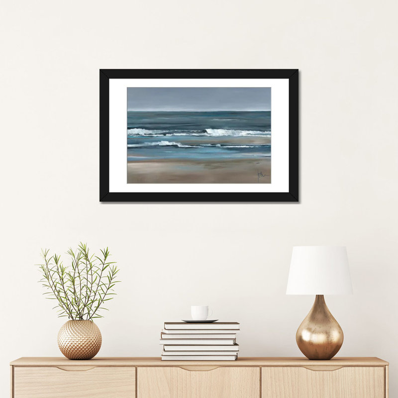 «Waves I», impression sur toile, H 16 po x l 24 po x P 1 po, Papier d'art encadré noir, Blanc