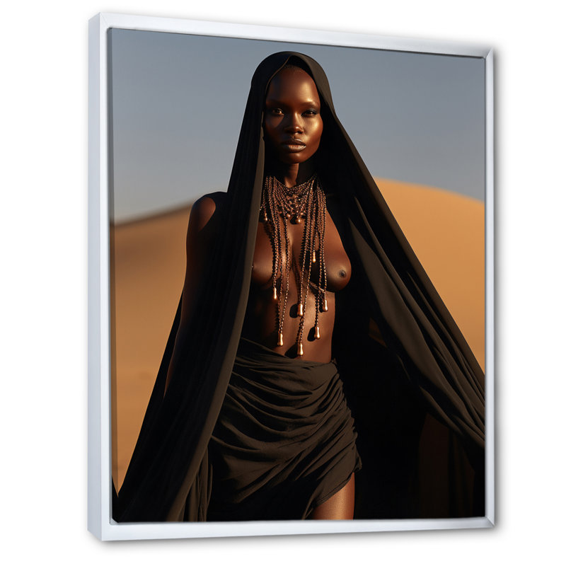 Femme tribale africaine sans grâce du désert, H 32 po x l 16 po x P 1 po, Cadre flottant blanc