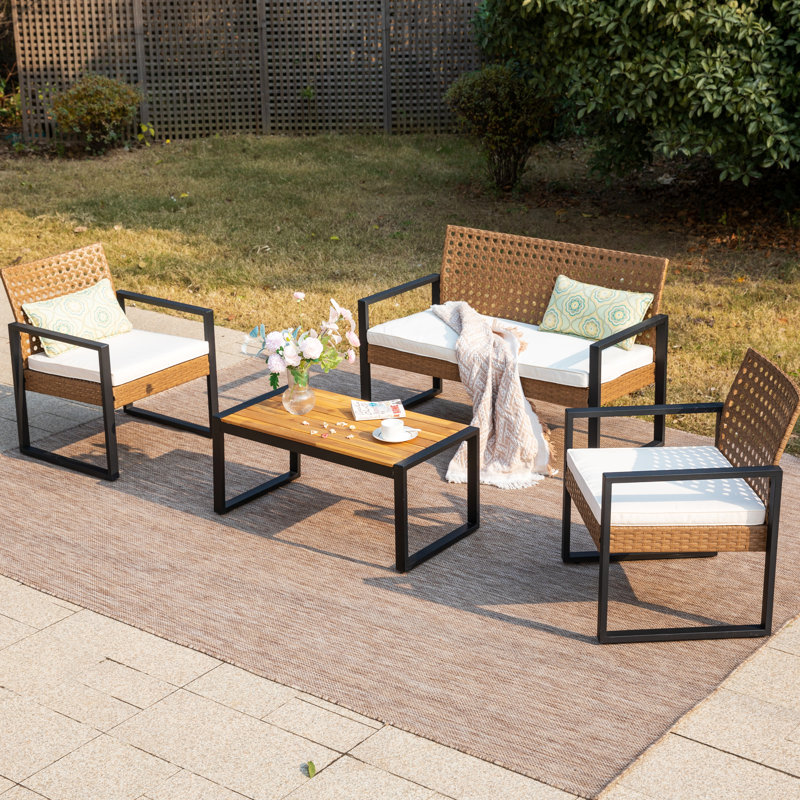 4-Person Outdoor Wicker Patio Set with Cushions 
