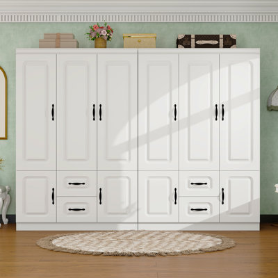 White Modern Large Capacity Armoire with Soft-Close Doors — MDF Wardrobe Closet with Shelves & Storage Drawers