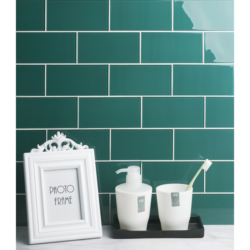 Carreau de mosaïque en verre à bord droit de qualité 3 "x 6" Quality Value Series, Sarcelle