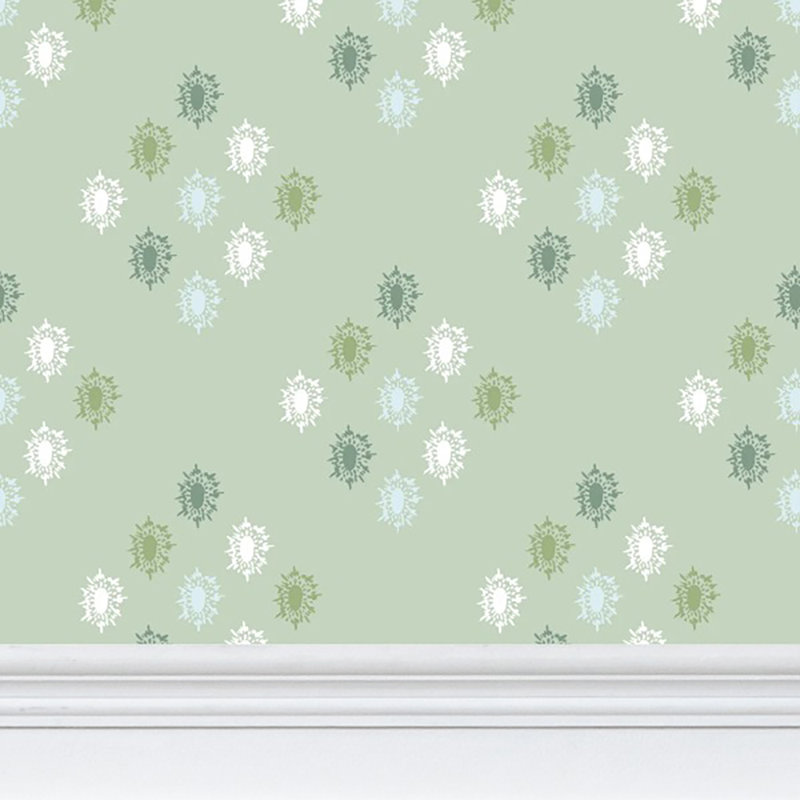 British Brooch Large Repeat Luxury Wallpaper, Blue/Sage Green, Matte Paper