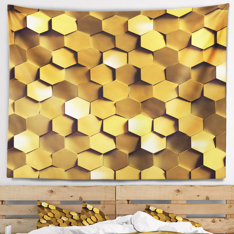 Tapisserie abstraite de texture de mur en nid d'abeille doré, H 32 po x l 39 po