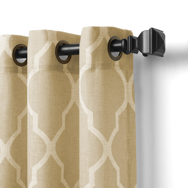 Panneau de rideau simple semi-diaphane à motif géométrique avec œillets, Blé doré, l 52" x L 95"