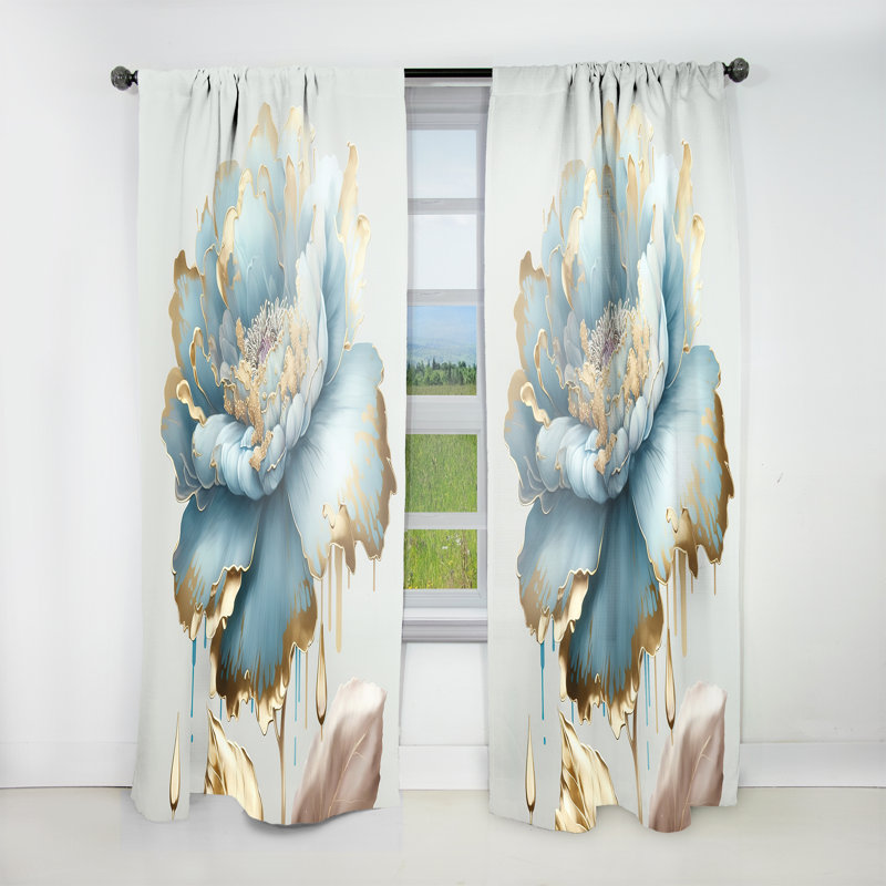 Rideau en velours floral Chic Blue Blooming Flower III - 1 panneau, L 52 po x L 90 po