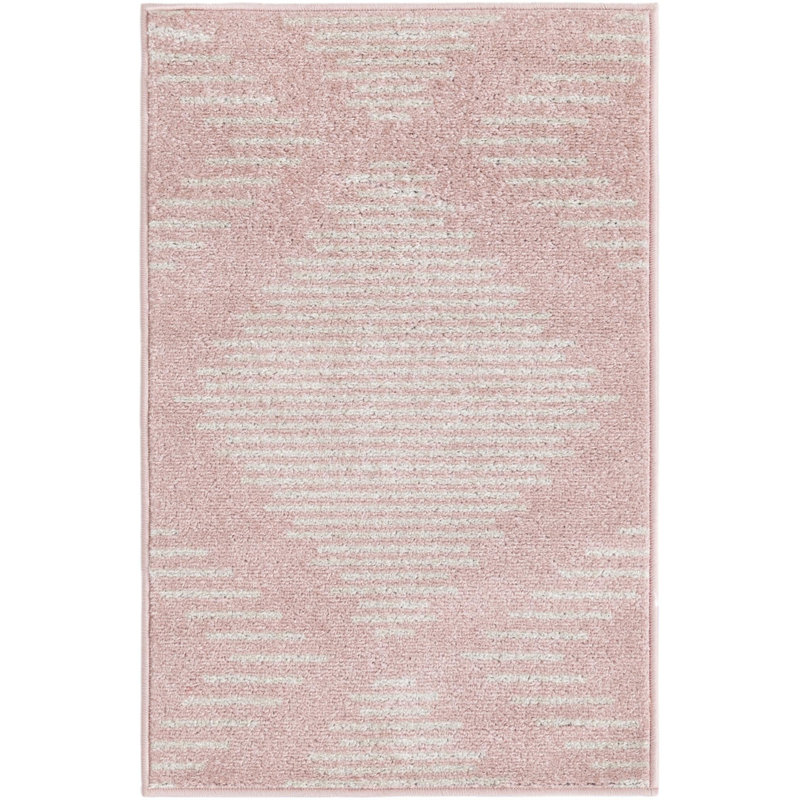 Tapis rayé en polypropylène tissé à la machine en rose clair / ivoire, Rectangle 2 pi x 3 pi