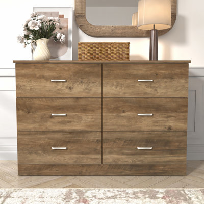 Allyannah 47" W 6-Drawer Manufactured Wood Double Dresser with Interlocking Drawers