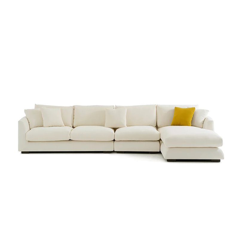Canapé modulaire Dedrek, Mélange de lin blanc, Accoudoir à gauche (vu de face), H 32 po x l 110 po x P 40 po