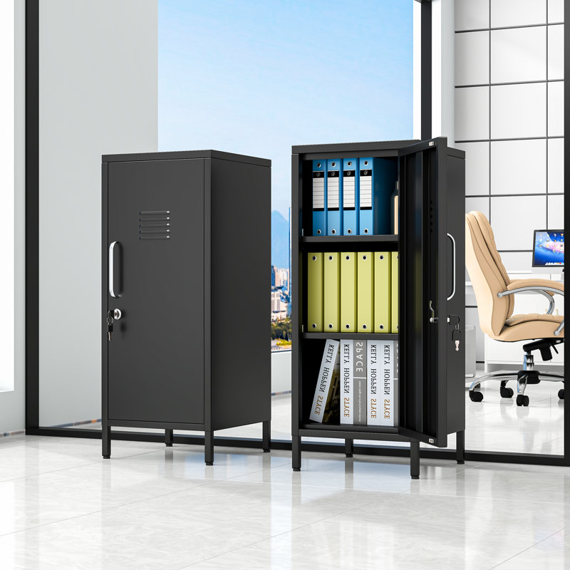 35.43"H Metal Locker Storage Cabinet ,Steel Office Locker with 2 Adjustable Shelves, Black