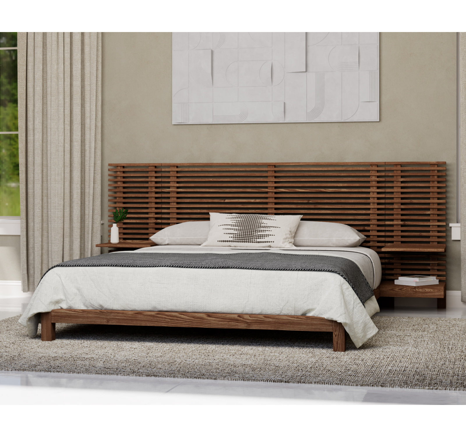 Finnian Solid Wood Panel Storage Bed, Full / Double, Walnut