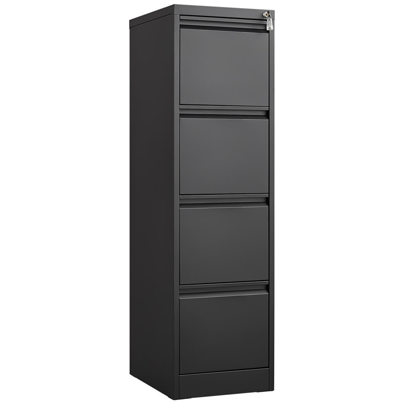 4 Drawer Vertical File Cabinet With Lock, Black