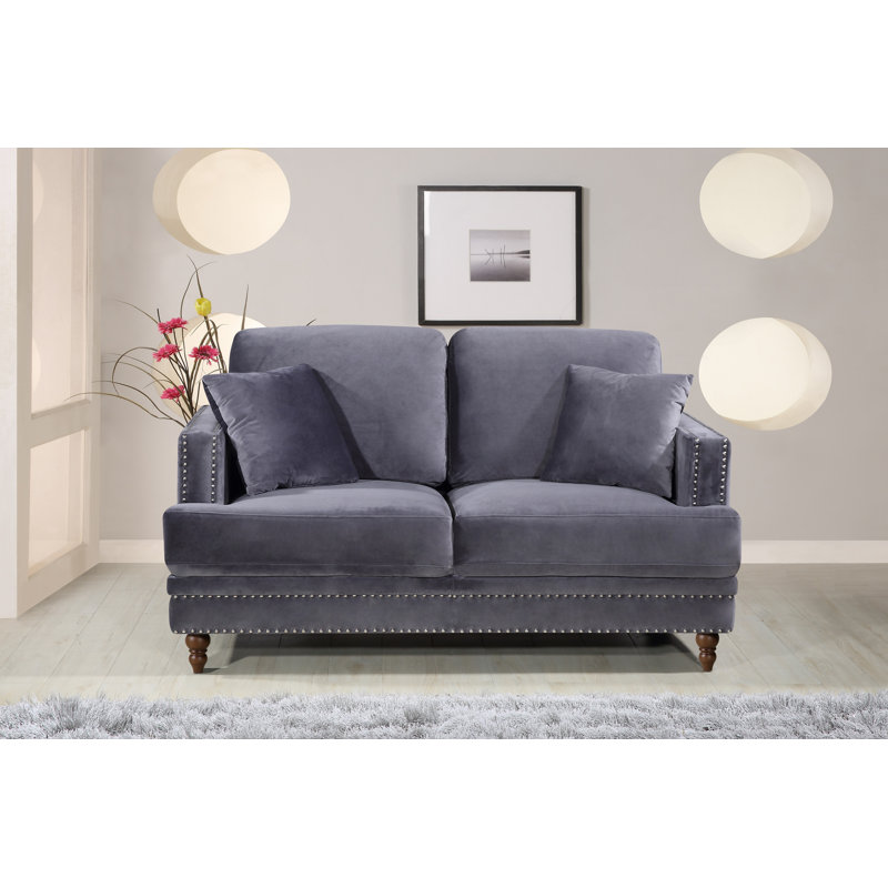 Aadi 62" Velvet Recessed Arm Loveseat, Gray