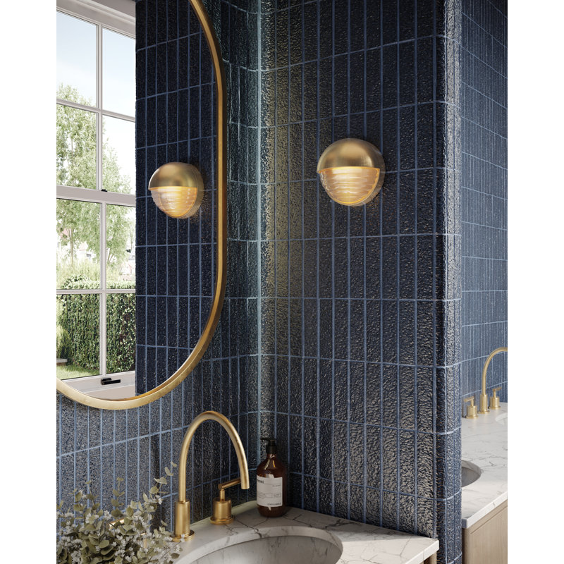 Palais LED Flush Mounted Sconce, Ribbed Glass/Vintage Brass