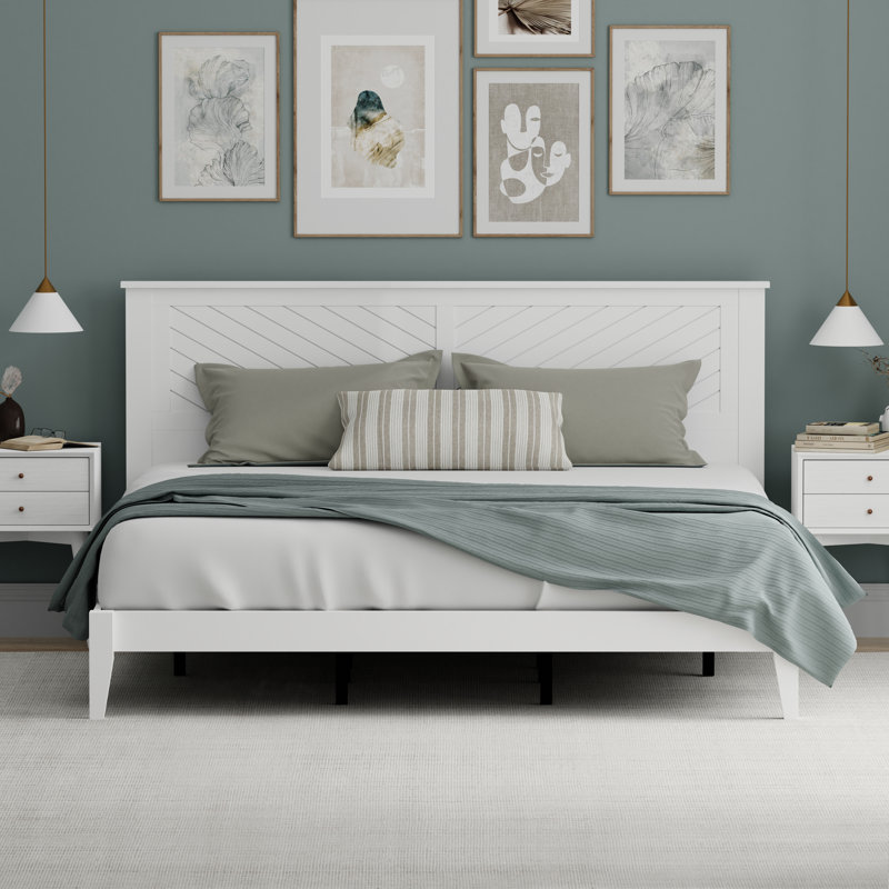Palmdale Solid Wood Platform Bed, White, King