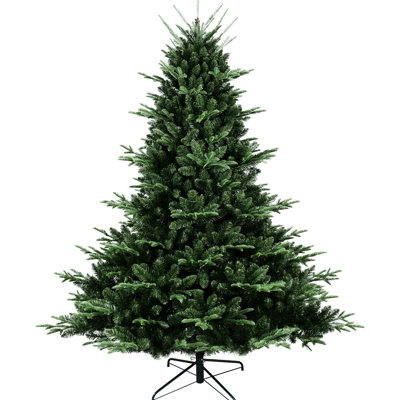 Arbre de Noël de 7,5 pi avec 2441 pointes pe / mixtes, base large pour une grande pièce maîtresse dans de grandes zones, branches à charnière à décoration rapide, support en métal à hauteur de centre 90,03, centre de table idéal, structure
