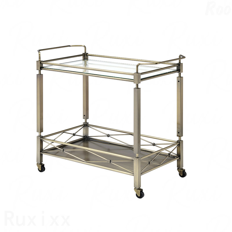 Chariot-bar à 2 niveaux avec plateau en verre et roulettes