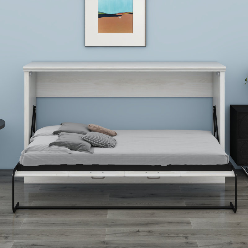 Lit escamotable horizontal horizontal avec armoire pliante, meuble peu encombrant pour chambre d'amis et bureau personnel