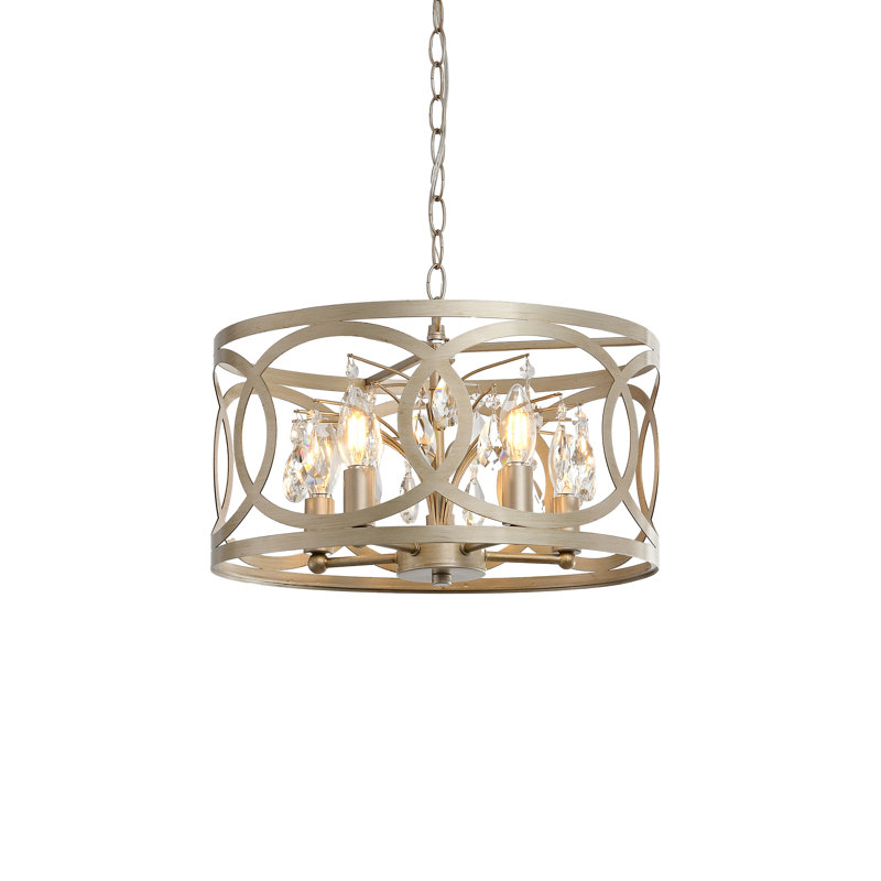 Lustre tambour en métal argenté 5 lumières Aurelia