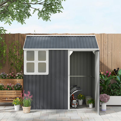 Outsunny 7 x 6 ft Garden Shed Metal Shed with Single Door Window Dark Grey