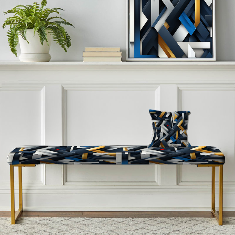 Blue Industrial Geometry Shape Melody - Geometric Upholstered Gold Bench