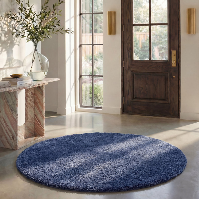 Cania Shag Performance Solid Color Rug, Round 6'7"