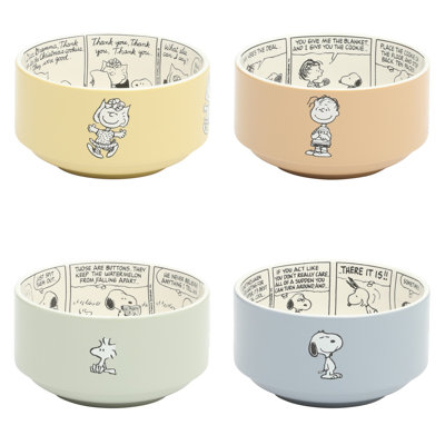 Peanuts Snoopy Bonbon Bites 4 Piece 5.5" Decorated Stoneware Ceramic Stackable Bowl Set