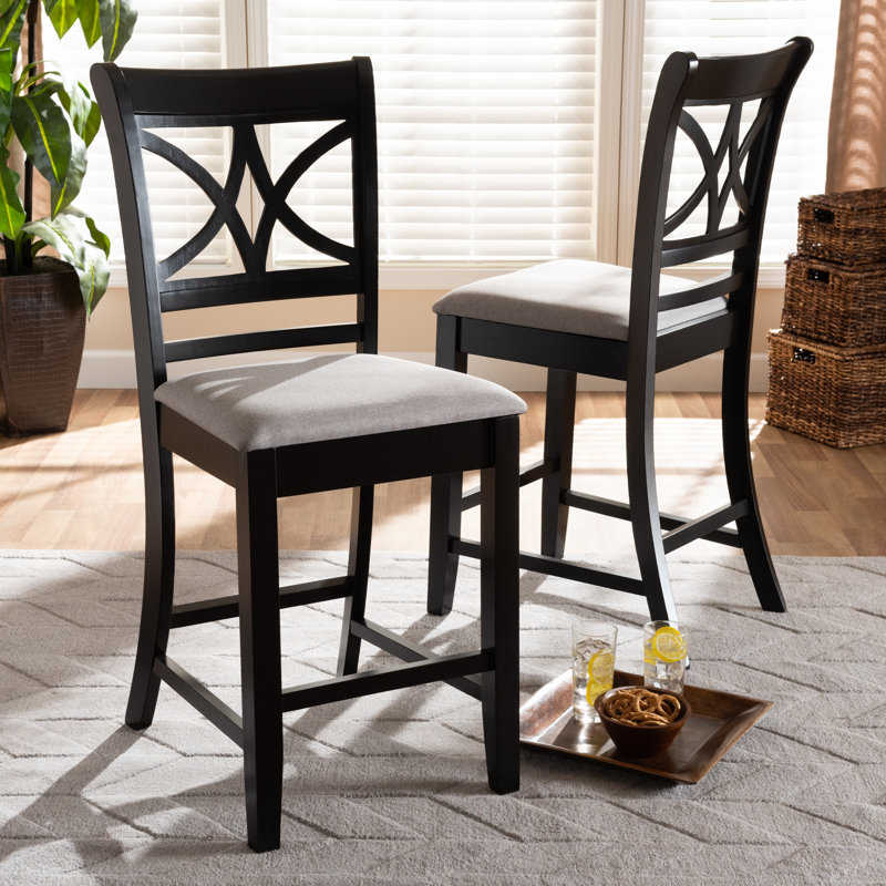 Esfira Upholstered Counter Stool with Solid Wood Frame, Gray