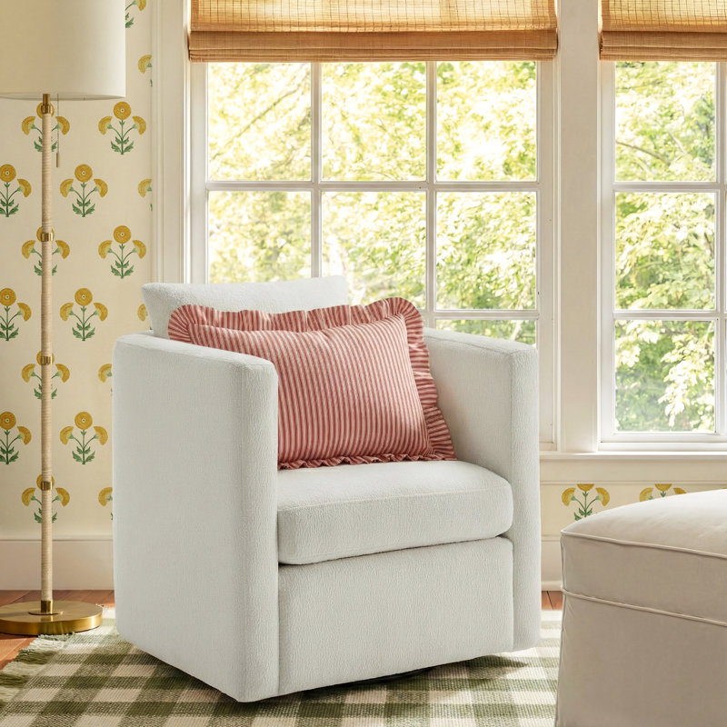 Fran Swivel Barrel Chair, White Polyester