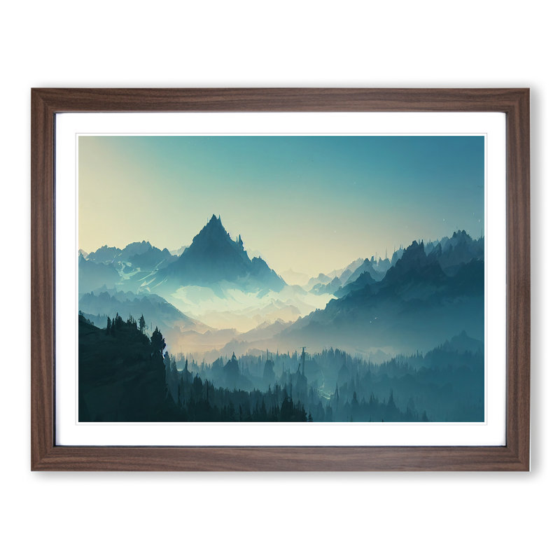 Attractive Winter Mountains - Framed Print, 46cm H x 64cm W x 2cm D, Walnut