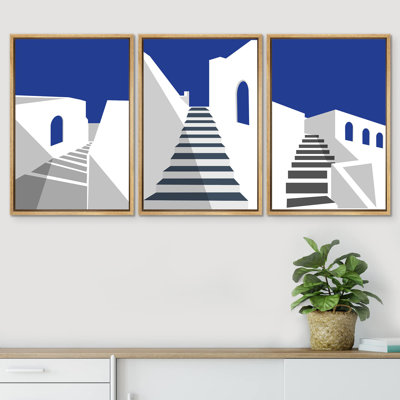 " Mediterranean Greece Blue Architecture Places Country Illustration Modern Bohemian Scenic Ultra " 3 - Pieces