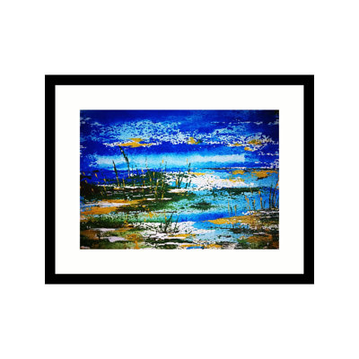 The Morning View At Sea Side Acrylic and Mixed Media Painting with Frame – 7"x9" Contemporary Seaside Landscape Art by Ashish Agarwal