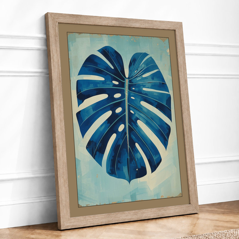 Monstera in Blue Botanical - Framed Print, A3 - 42.0 x 29.7 cm, Oak