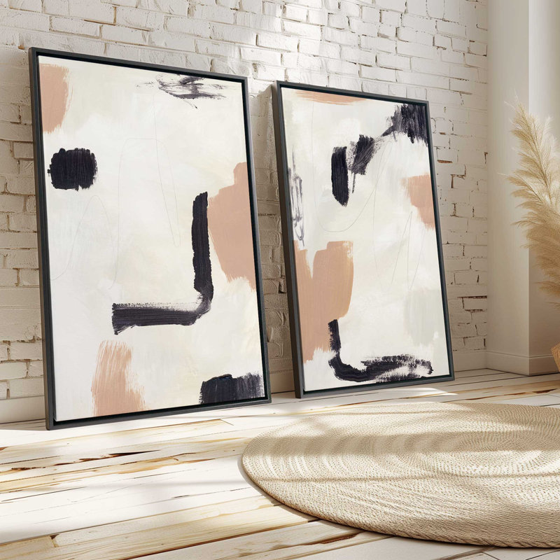 30 po x 20 po, encre et terre, ensemble de 2 impressions sur toile, Cadre flottant or poli