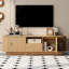 Meuble télé avec tablette ouverte, tiroir, armoires, rangement coulissant caché, coins arrondis, l 70,86 po