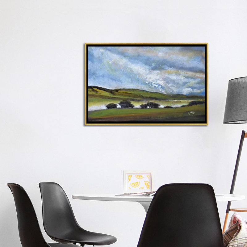 « light on green hills » par la-touche decker, reproduction d’art, H 26 po x l 40 po x 1,5 po, Toile encadrée d'or